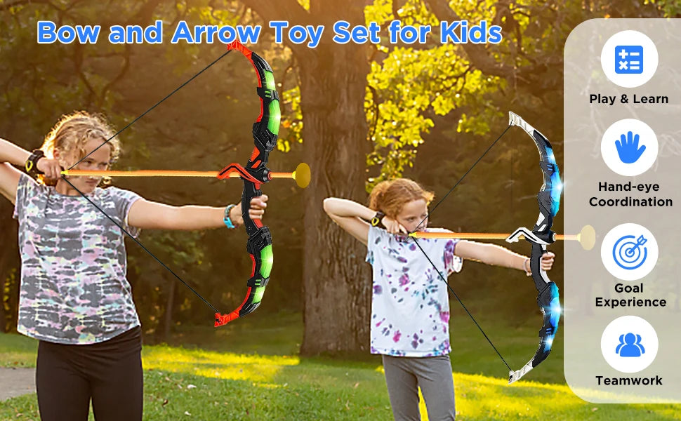 VATOS 2X Bow Arrow+Guns Toy For Kids