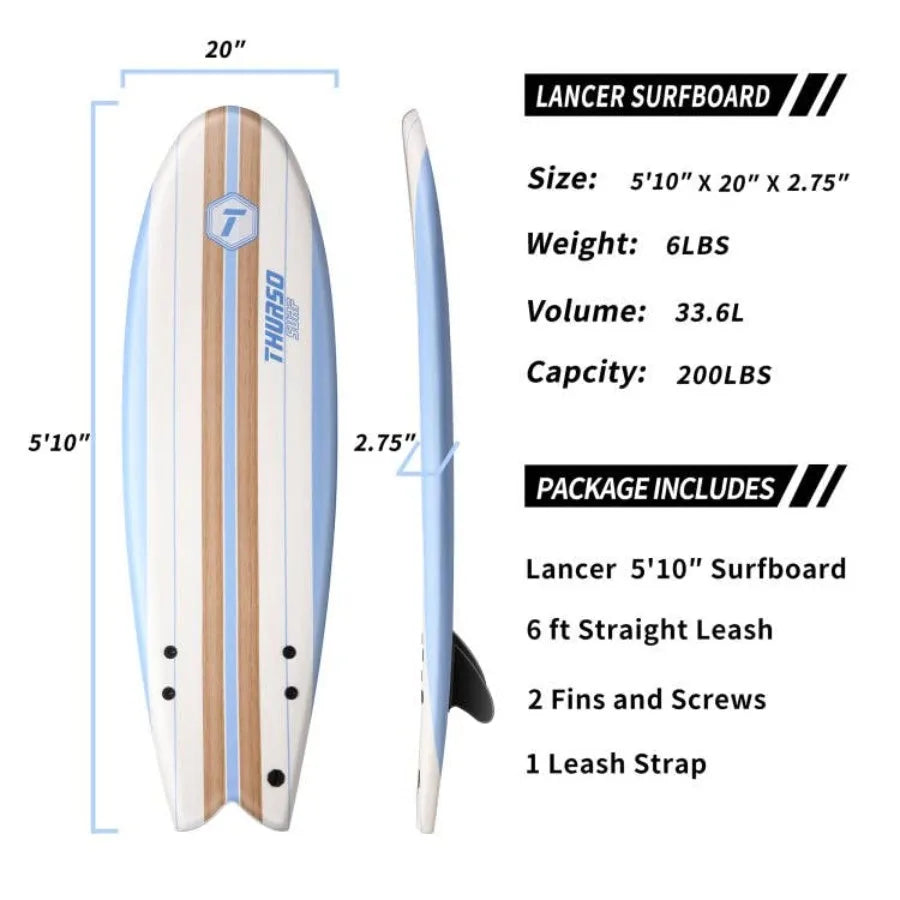 Lancer 5'10'' Soft Top Foam Surfboard