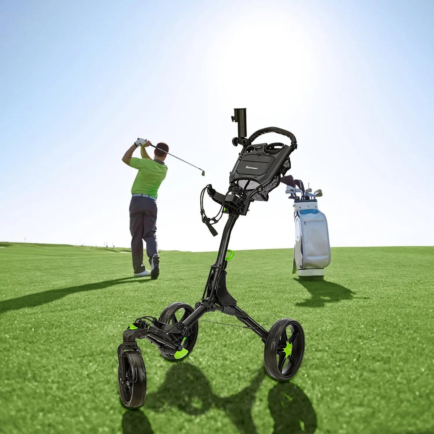 XDriveMax Golf Push Cart 3-Wheel With Umbrella