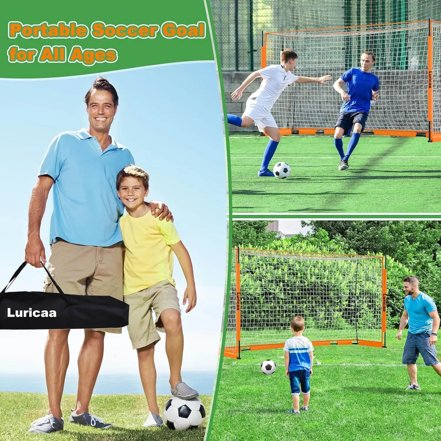 Collapsible Soccer Goal, 12×6 ft /6×4 ft Portable