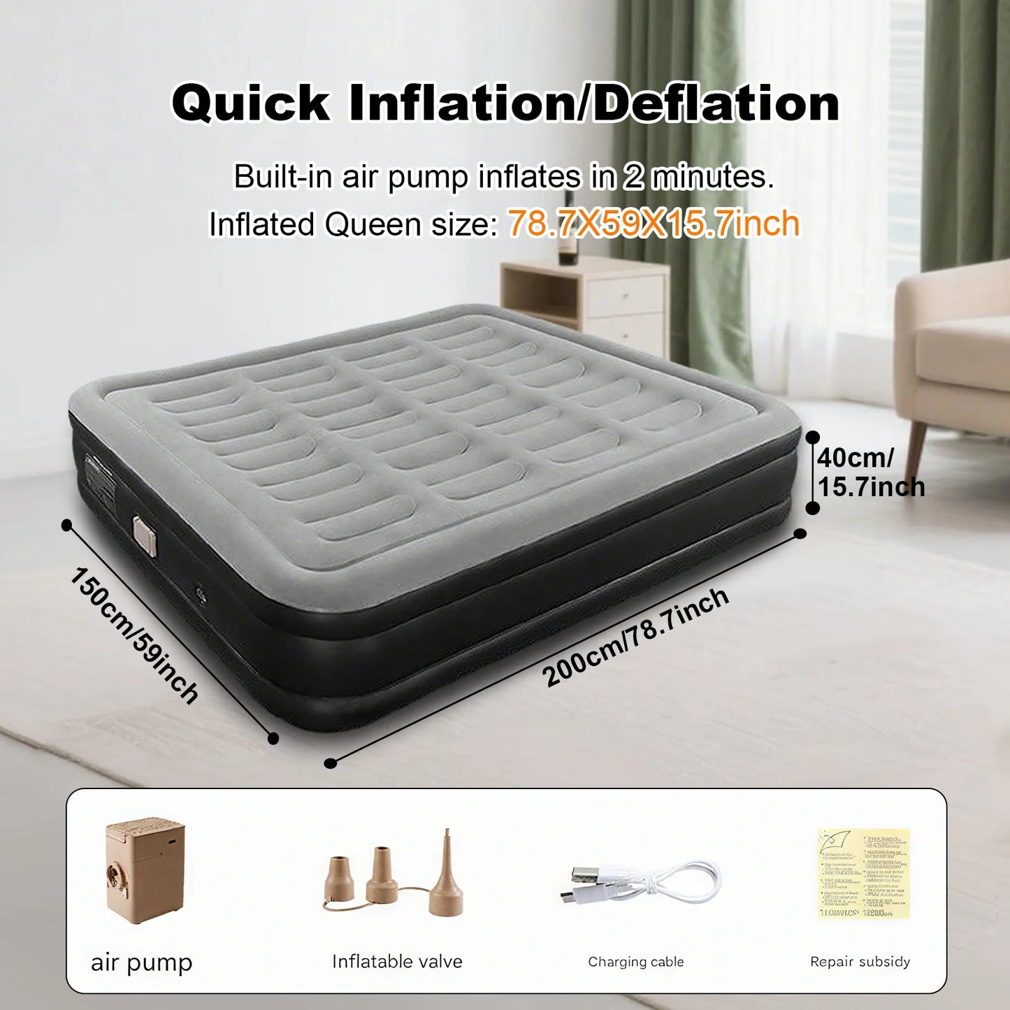 1-2 Person PVC Automatic Inflatable Mattress Camping/Home