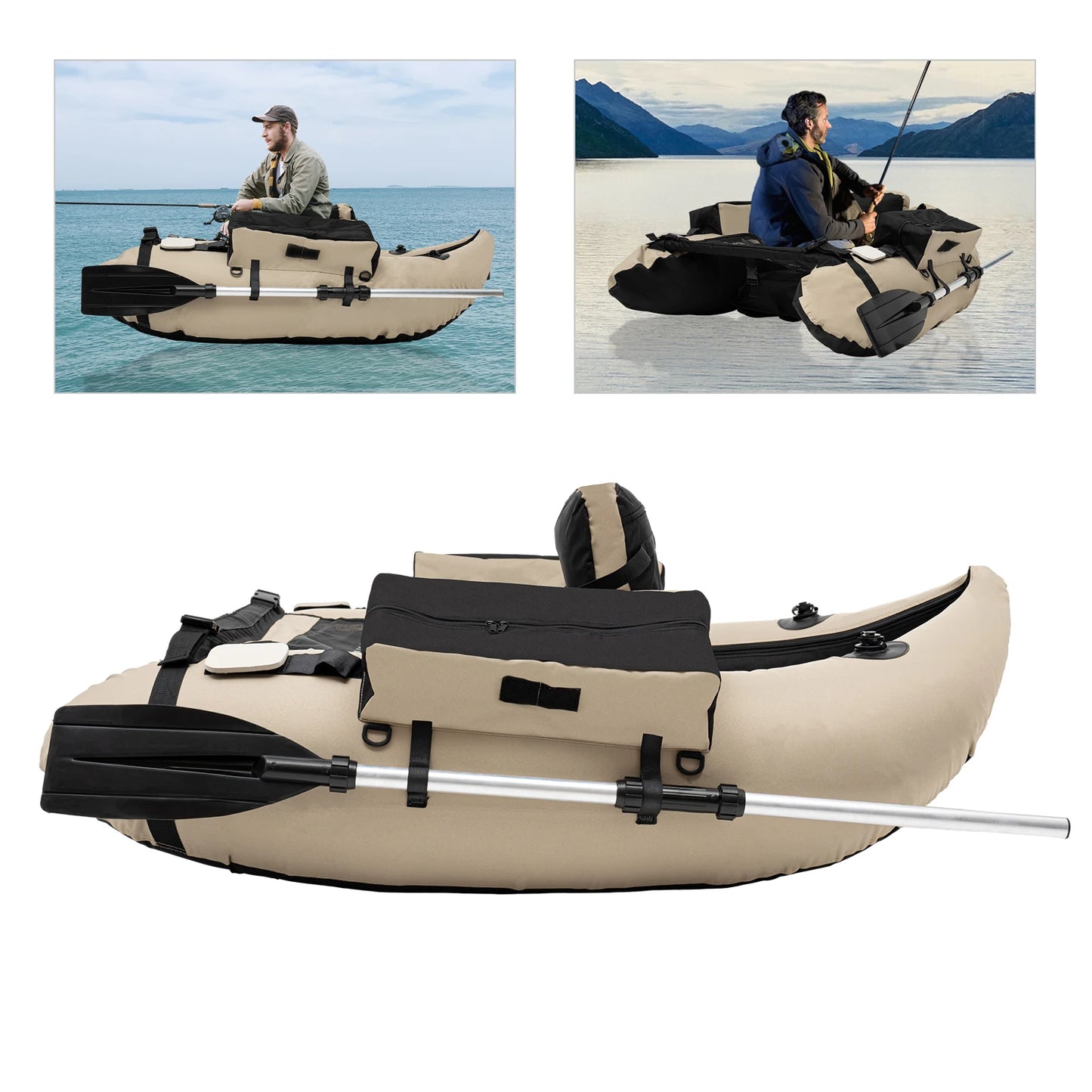 Outdoor Inflatable Fishing Boat Khaki, Fishing Raft 286