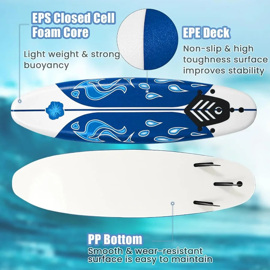 6' Surfboard Surfing Board with Removable Fins