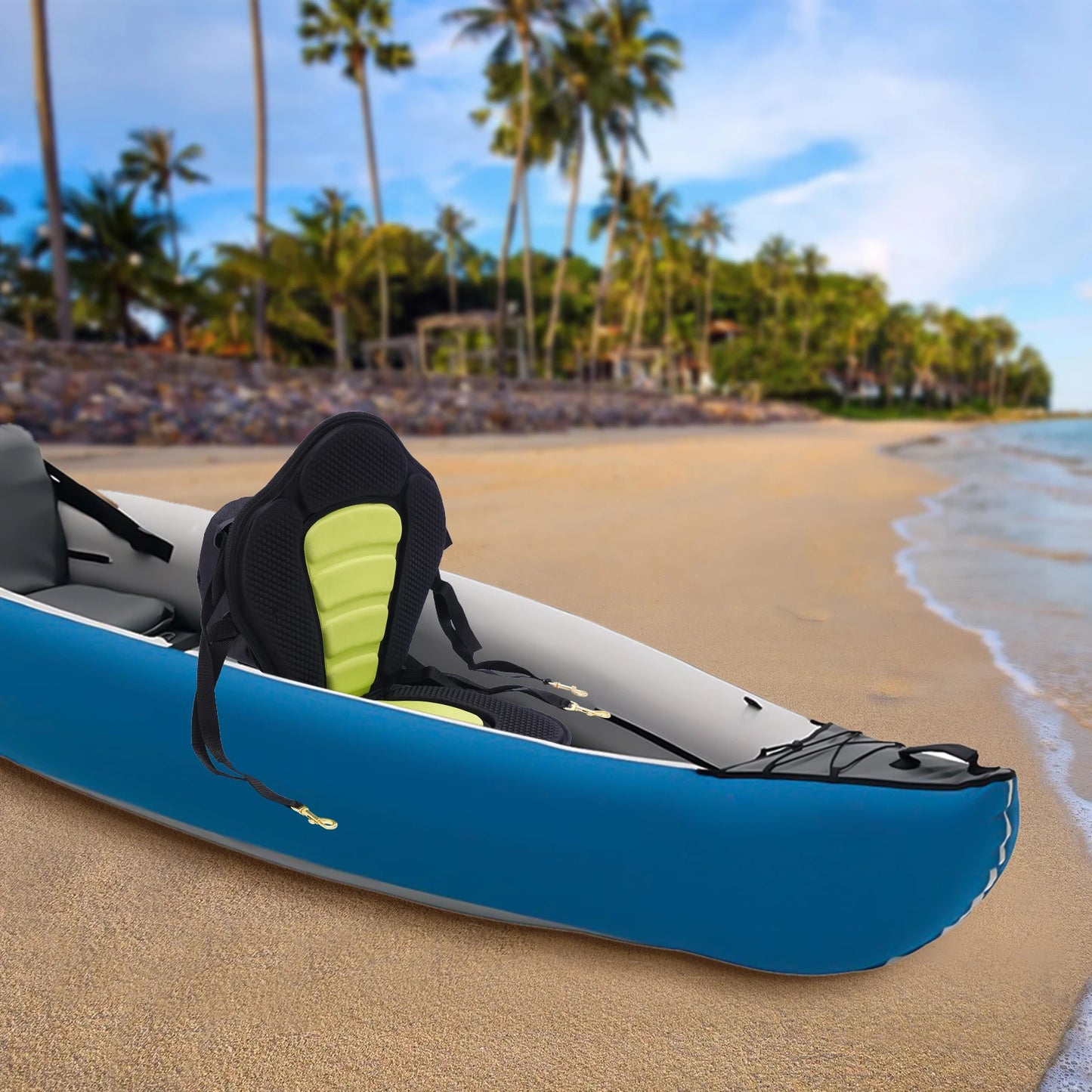 Ultra-Comfort Black Kayak Seat Cushion w/ Adjustable Backrest & Storage Pouch, Lightweight EVA Foam Pad for Kayaking Accessories