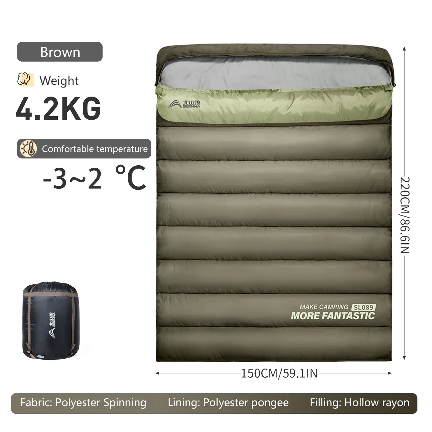 BSWOLF 2 Person Camping Sleeping Bag Four Seasons Portable Winter Sleeping Bag for Outdoor Camp Travel Hiking