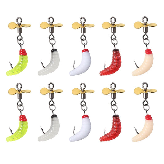 10Pcs Propeller Spinner Worm Artificial Bait Trout /Perch/Bass