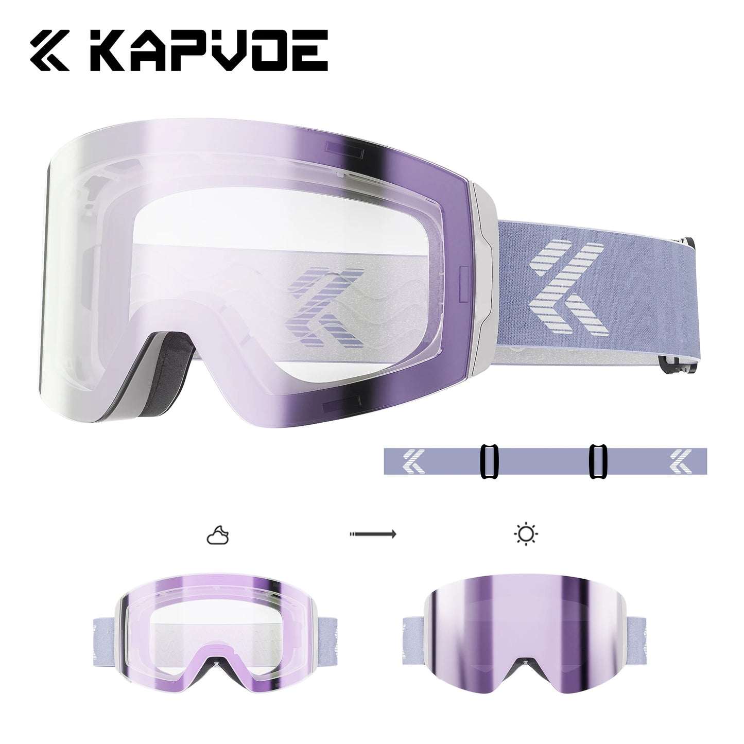 KAPVOE Photochromic Ski/Snowboard Goggles  Magnetic Lens Men/Women