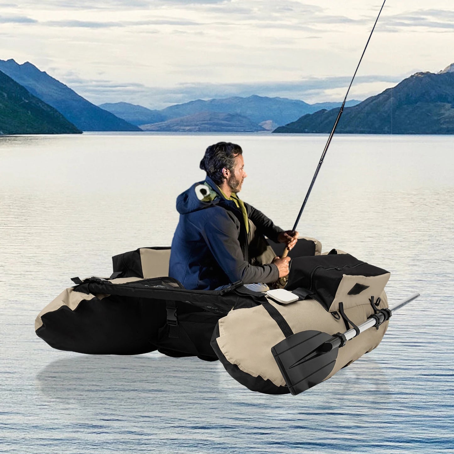 Outdoor Inflatable Fishing Boat Khaki, Fishing Raft 286