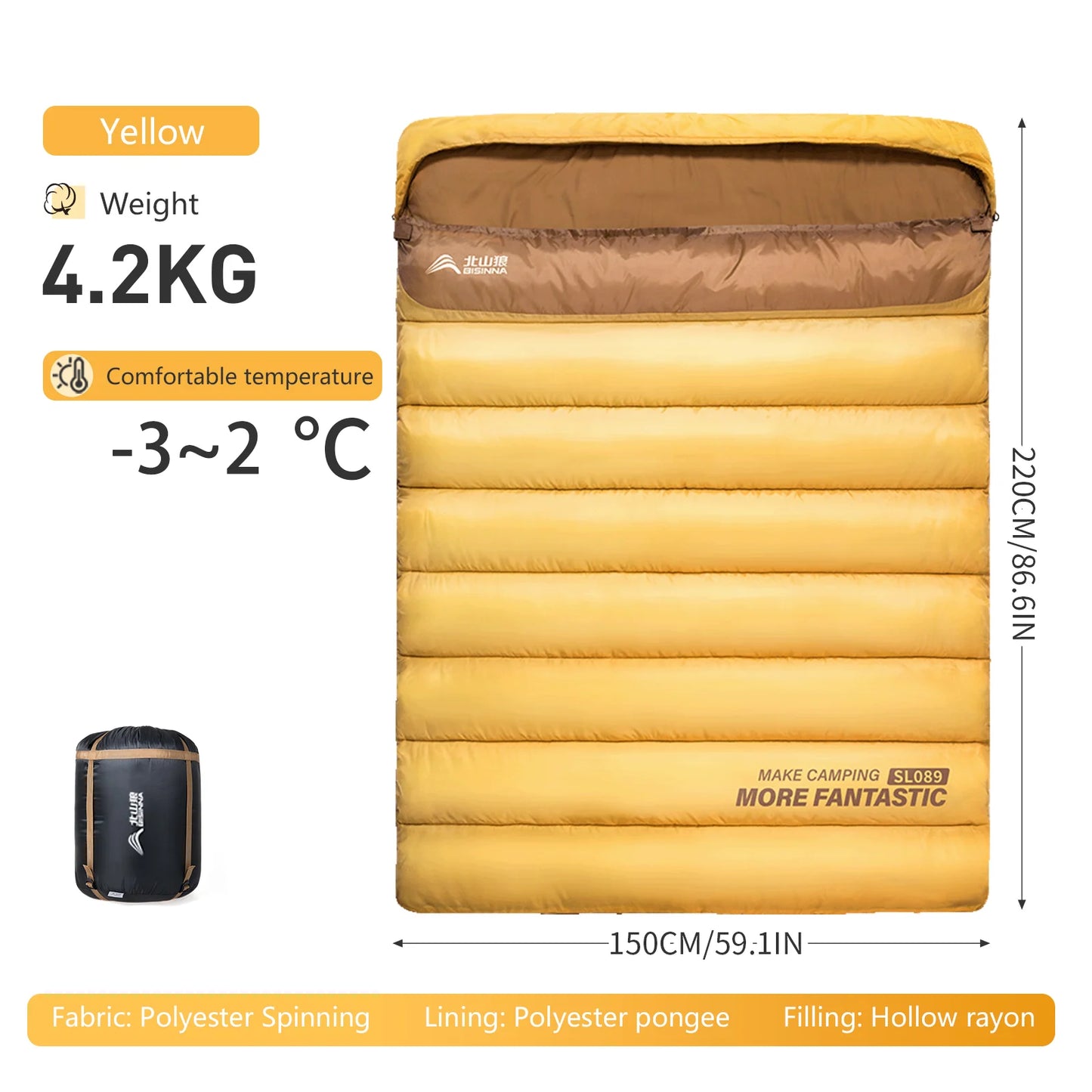 BSWOLF 2 Person Camping Sleeping Bag Four Seasons Portable Winter Sleeping Bag for Outdoor Camp Travel Hiking