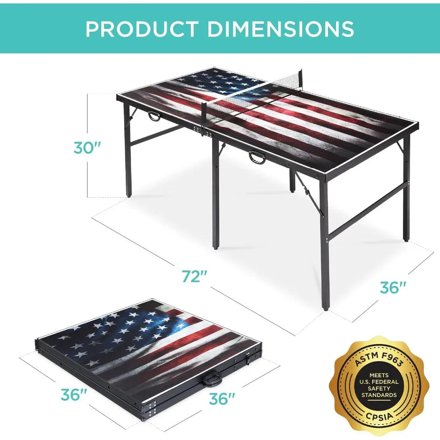 Portable Mid-Size Folding Ping Pong Table Set Indoor/Outdoor