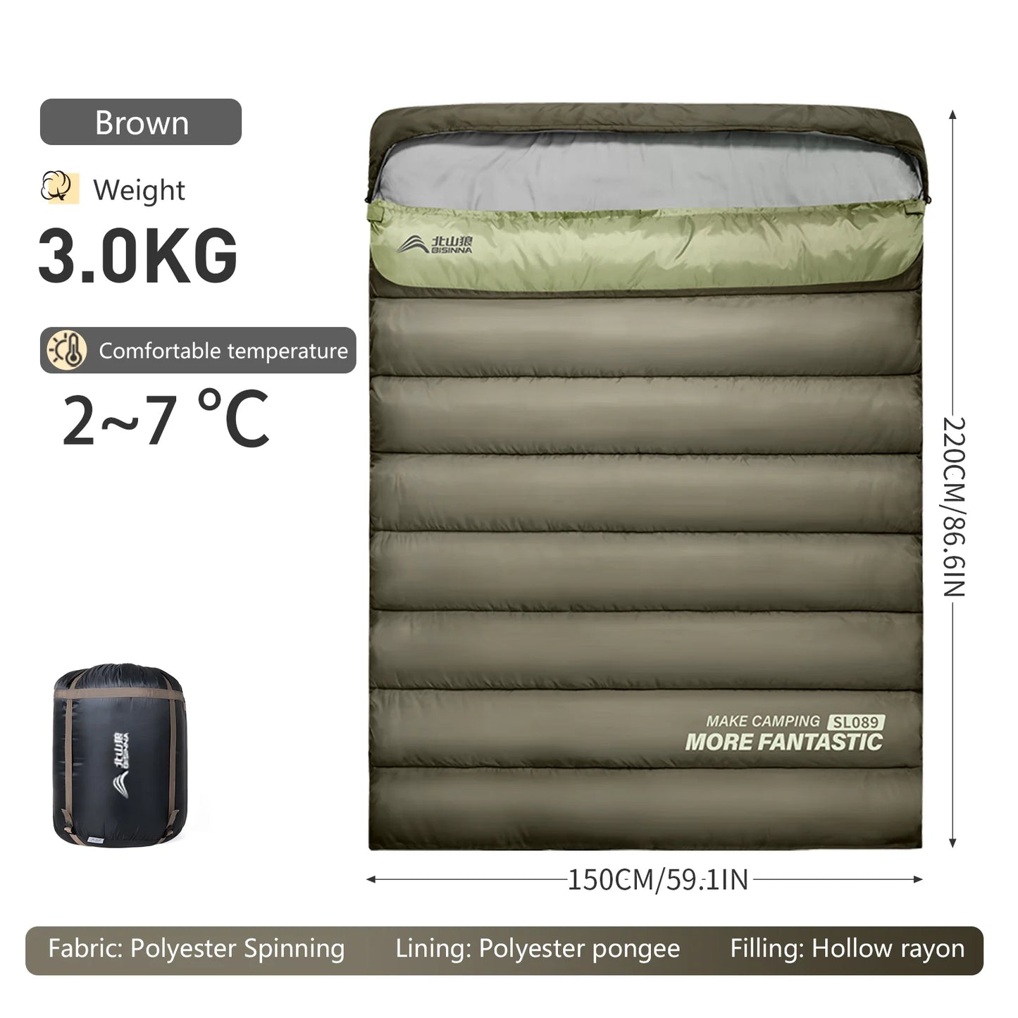 BSWOLF 2 Person Camping Sleeping Bag Four Seasons Portable Winter Sleeping Bag for Outdoor Camp Travel Hiking