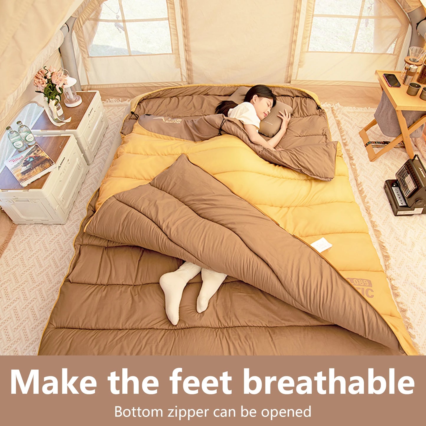 BSWOLF 2 Person Camping Sleeping Bag Four Seasons Portable Winter Sleeping Bag for Outdoor Camp Travel Hiking