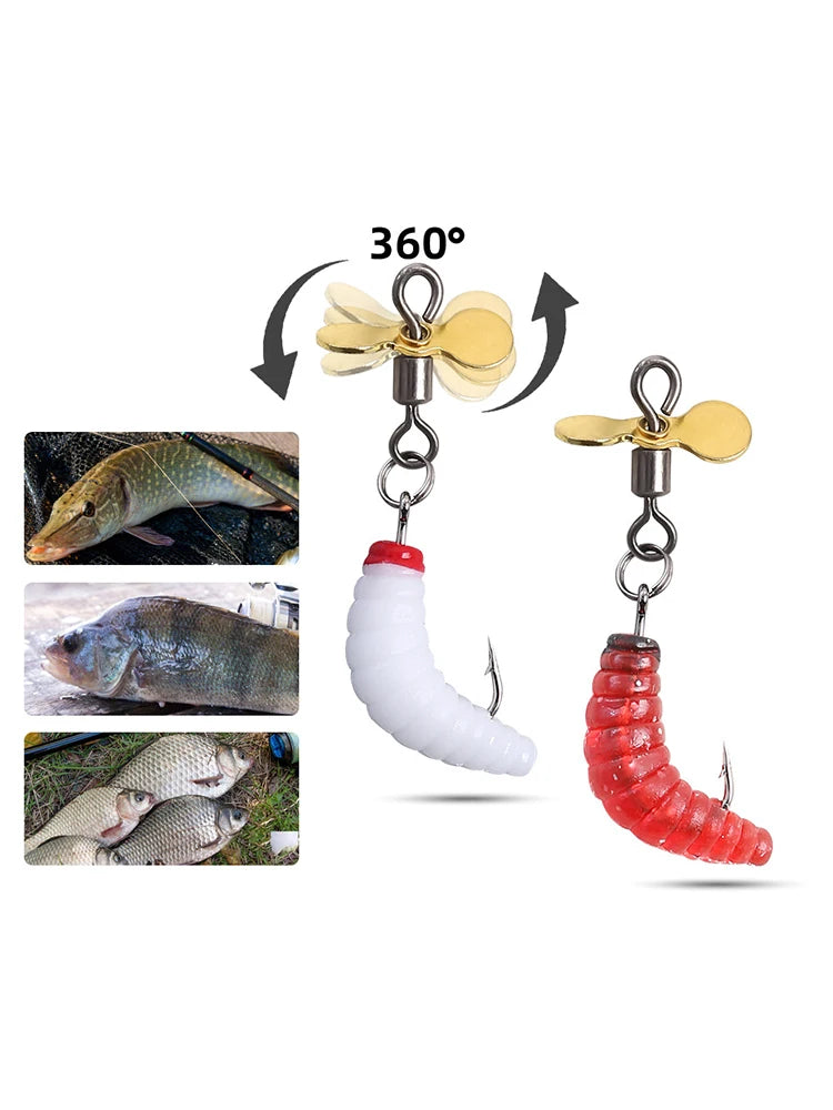 10Pcs Propeller Spinner Worm Artificial Bait Trout /Perch/Bass