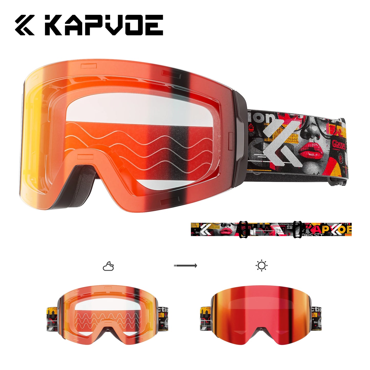 KAPVOE Photochromic Ski/Snowboard Goggles  Magnetic Lens Men/Women