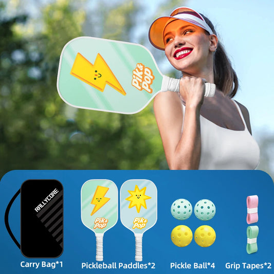 Portable Pickleball Set  2Honeycomb Paddles/4 Balls/ CarryBag