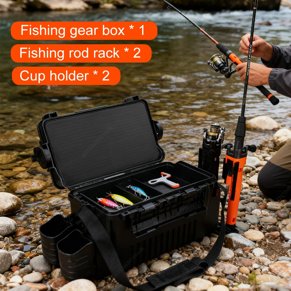 2-Tier Fishing Tackle Box/Gear Box WIth-2 cup-holders