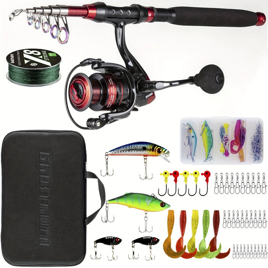 Fishing Rod&Reel Combo Telescopic Pole Kit-Carrier Bag