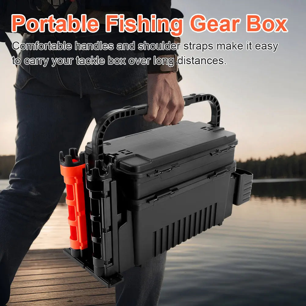 2-Tier Fishing Tackle Box/Gear Box WIth-2 cup-holders