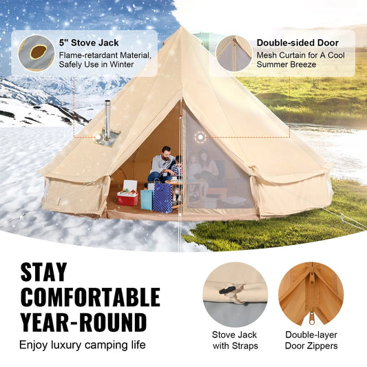 Canvas Bell Tent 5m/16.4ft 4-Season Camping Tent