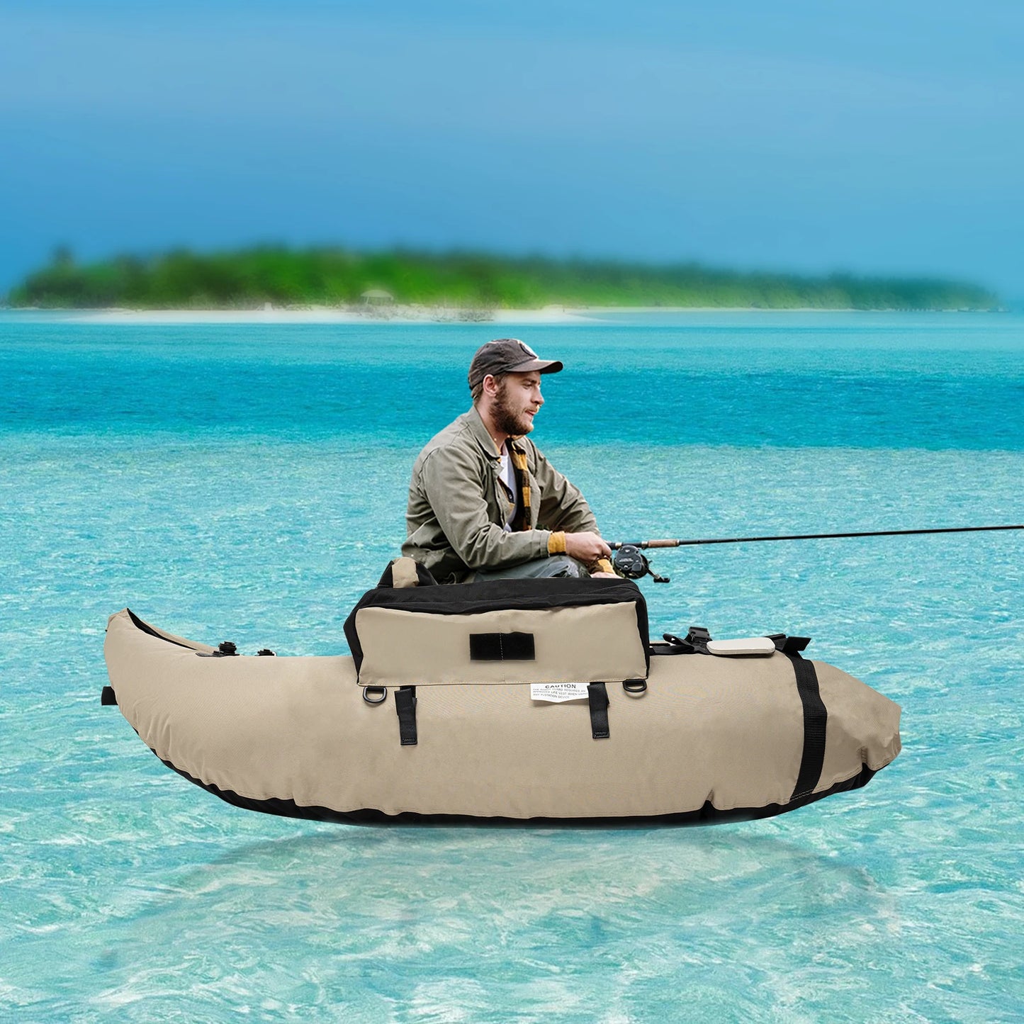 Outdoor Inflatable Fishing Boat Khaki, Fishing Raft 286