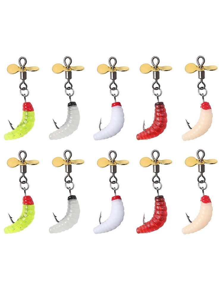 10Pcs Propeller Spinner Worm Artificial Bait Trout /Perch/Bass