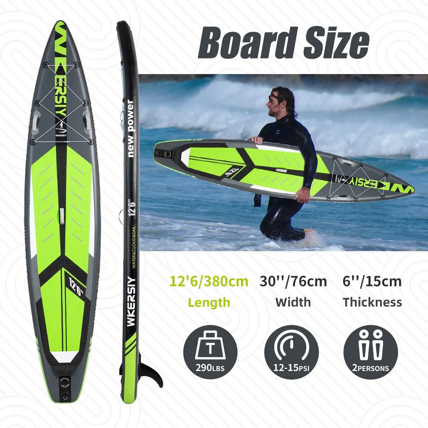 WKERSIY Surfboards Surfboard Paddle Board 12ft6in Green