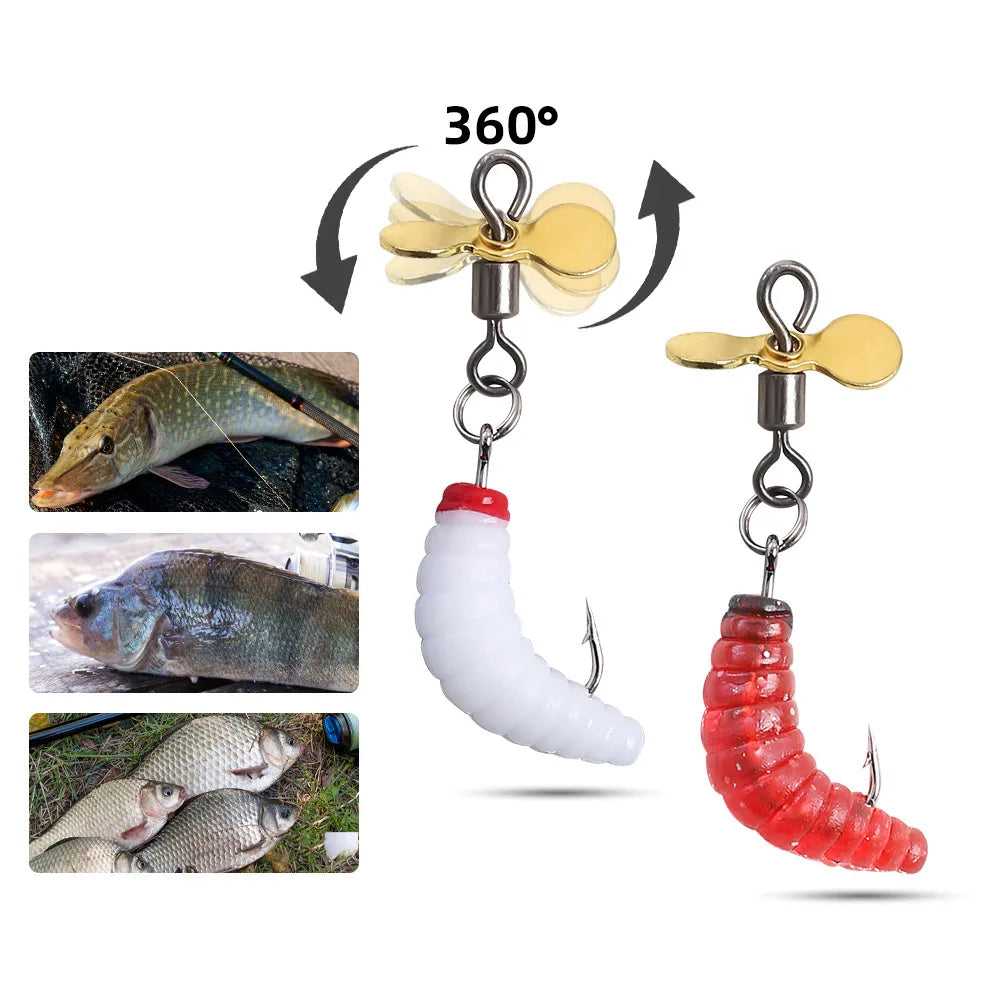10Pcs Propeller Spinner Worm Artificial Bait Trout /Perch/Bass