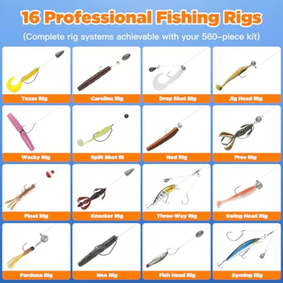 560Pcs Fishing Tackle Box Kit With Lures