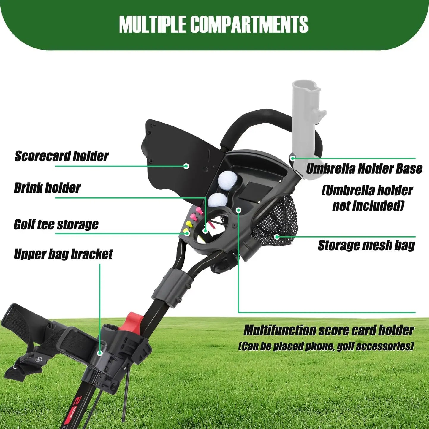 3-Wheel Golf Push Cart , Lightweight & Quick Fold, Adjustable Handle, Cup Holder | Portable Golf Tro