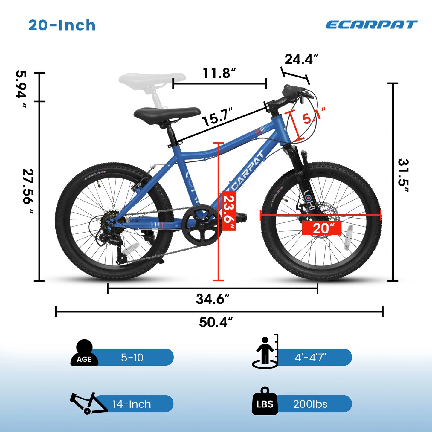 Ecarpat Kids’ Bike 20-Inch Wheel Mountain Bike,