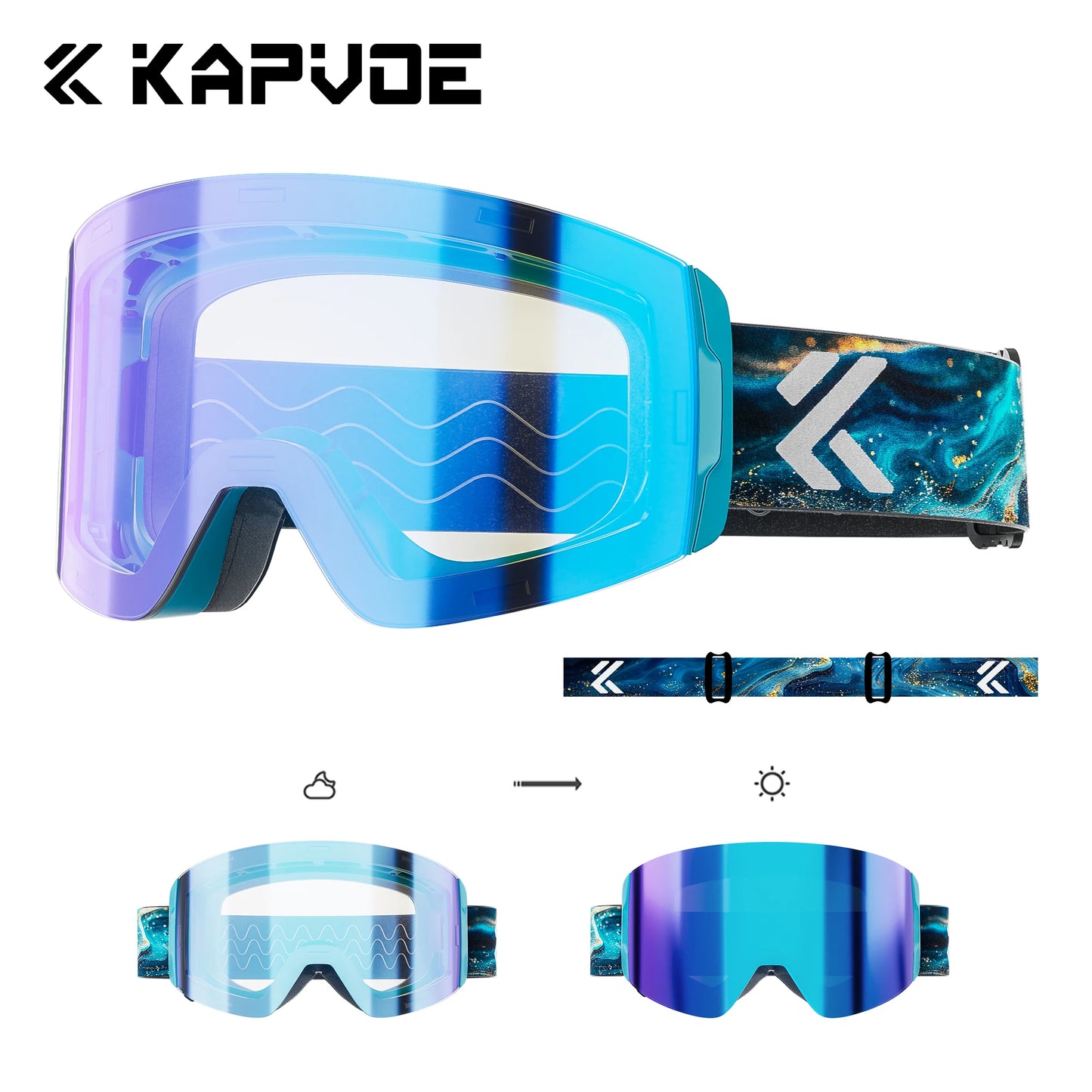 KAPVOE Photochromic Ski/Snowboard Goggles  Magnetic Lens Men/Women