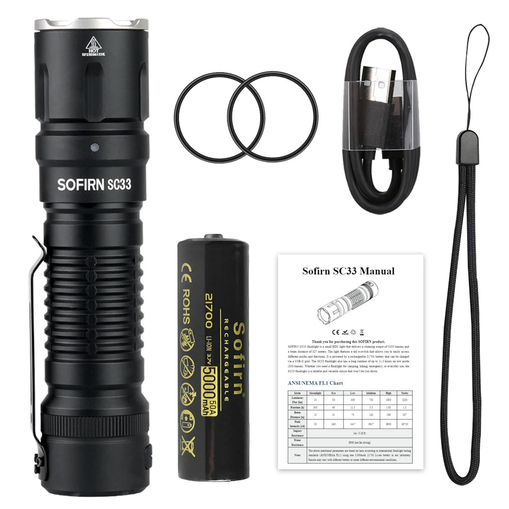 Sofirn SC33 XHP70.3 HI LED Flashlight Tactical