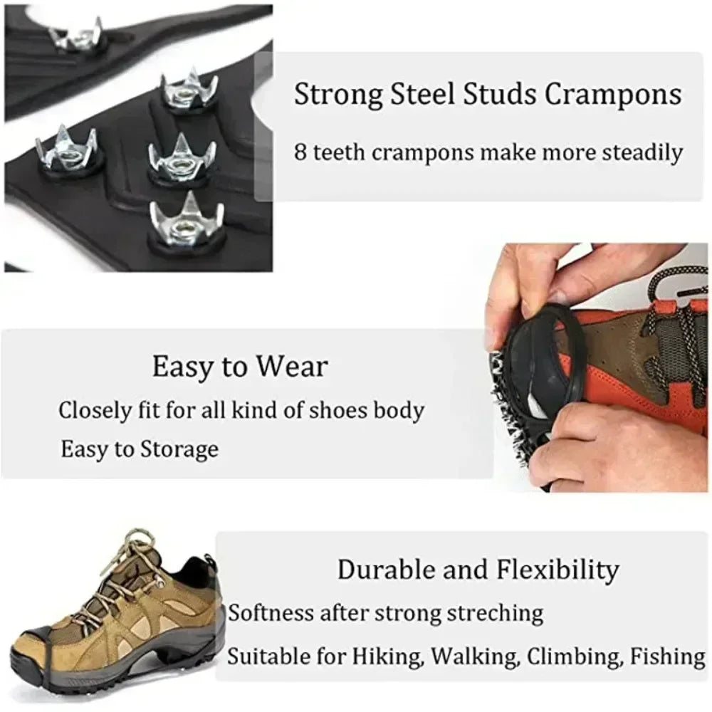 8-Teeth Ice Gripper Spike Shoes Winter Anti-slip