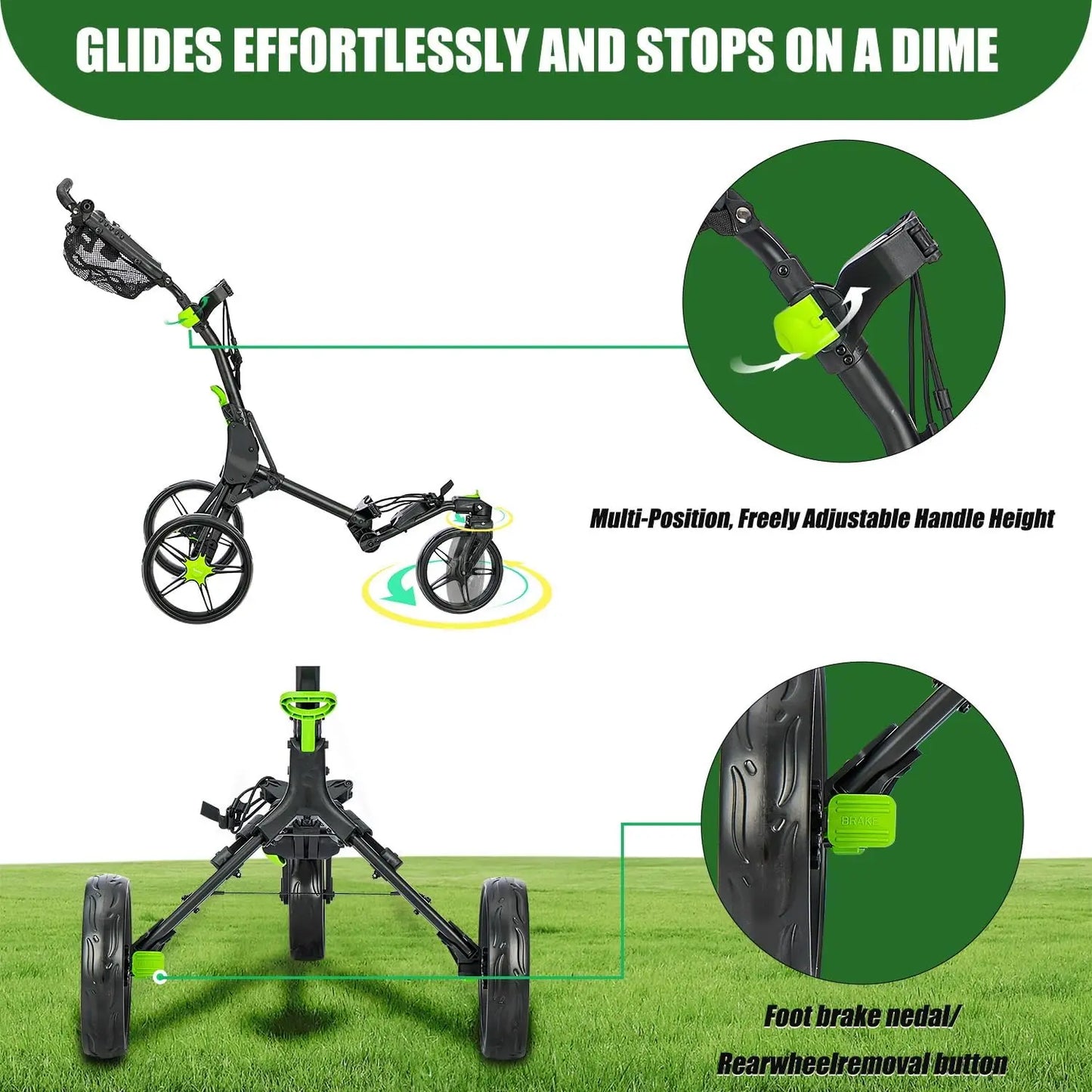 XDriveMax Golf Push Cart 3-Wheel With Umbrella