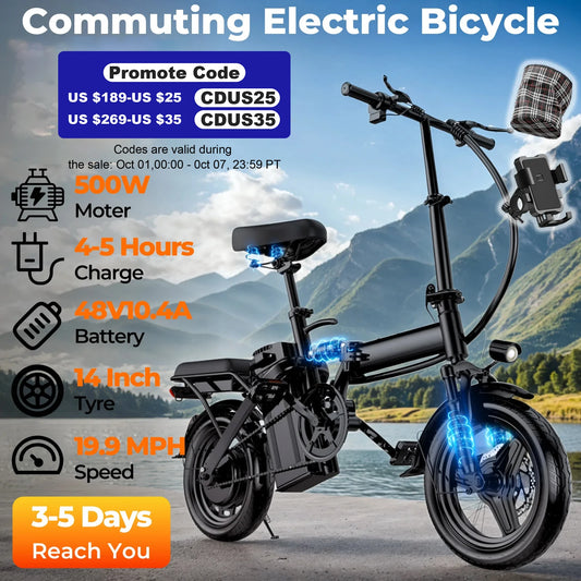 14-Inch Folding Electric Bike,20 MPH/48V/0.4A Battery,