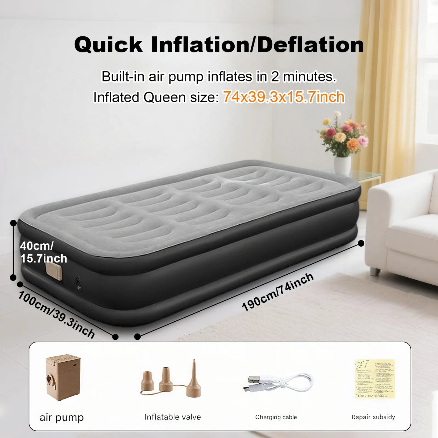1-2 Person PVC Automatic Inflatable Mattress Camping/Home