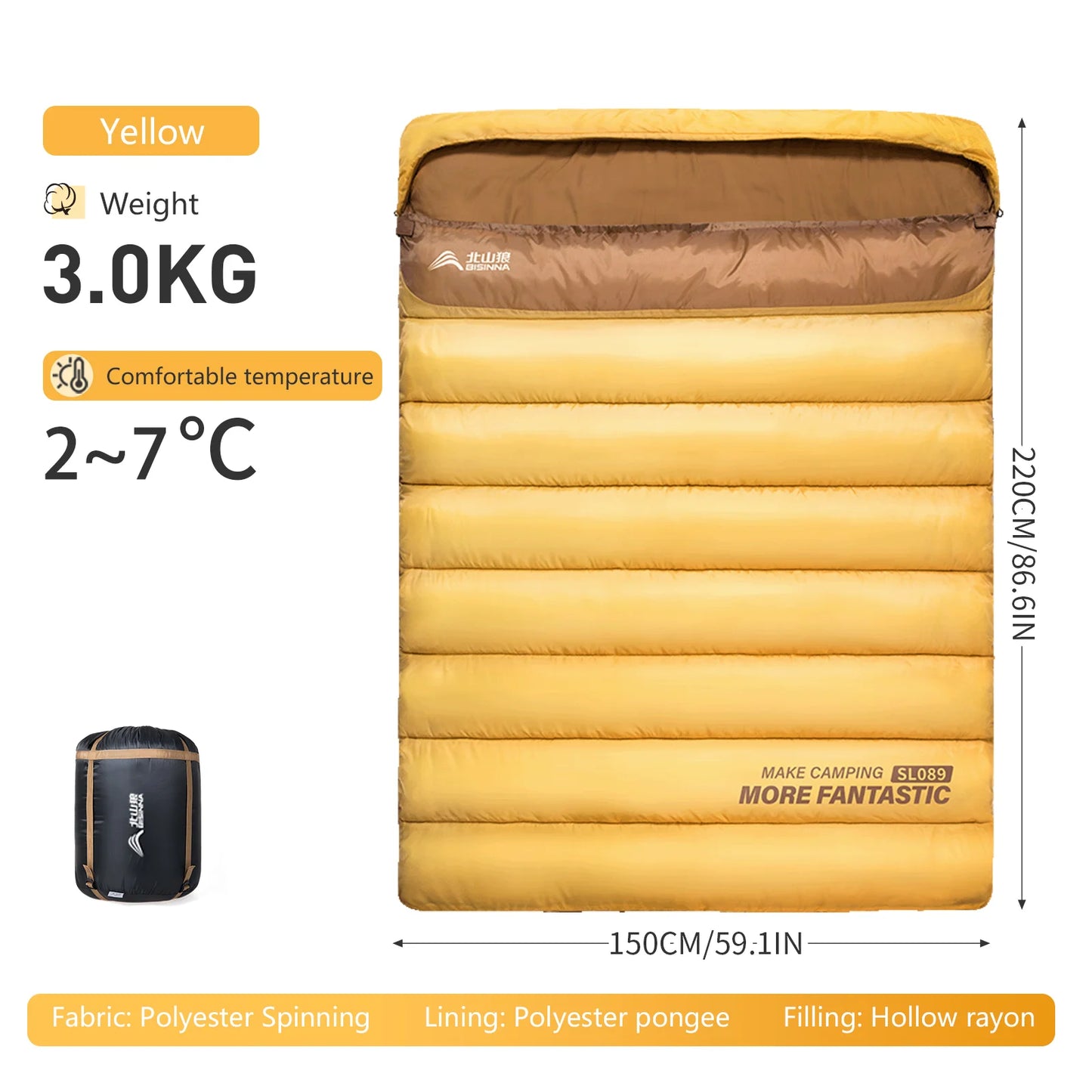 BSWOLF 2 Person Camping Sleeping Bag Four Seasons Portable Winter Sleeping Bag for Outdoor Camp Travel Hiking