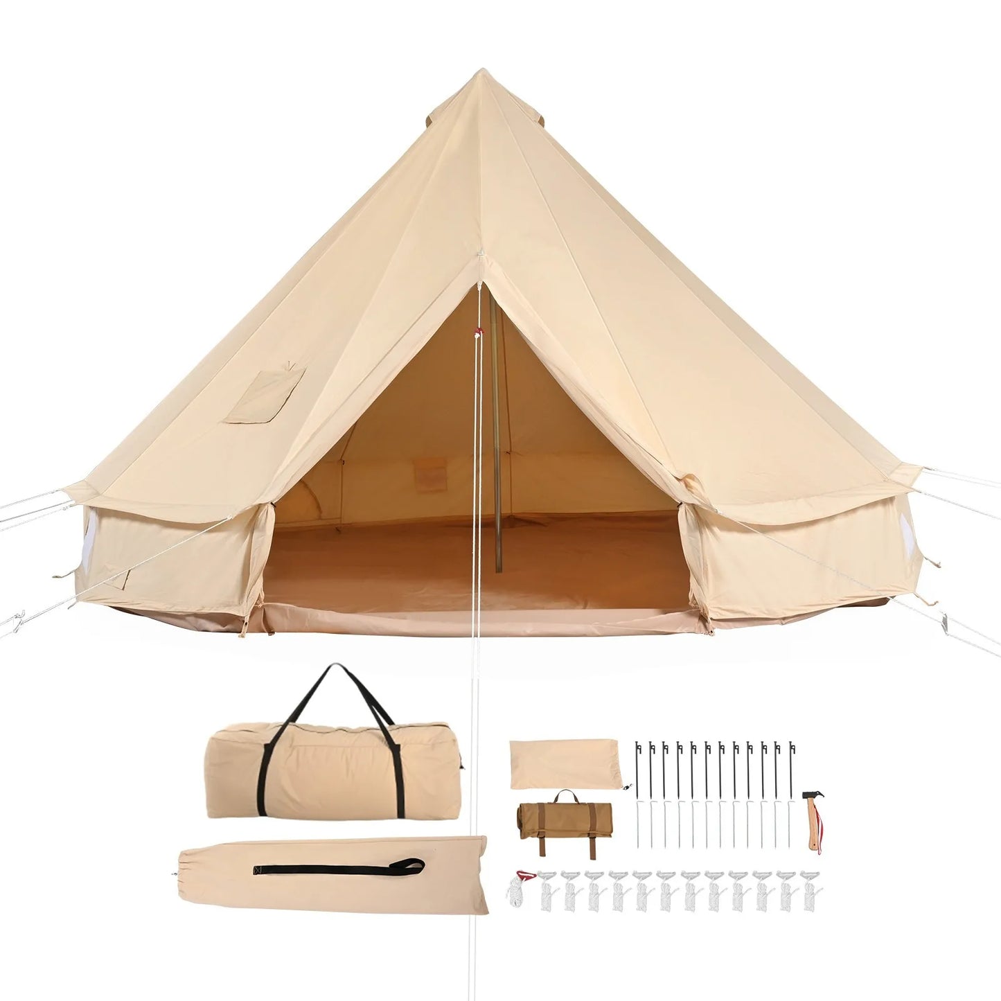Canvas Bell Tent 5m/16.4ft 4-Season Camping Tent
