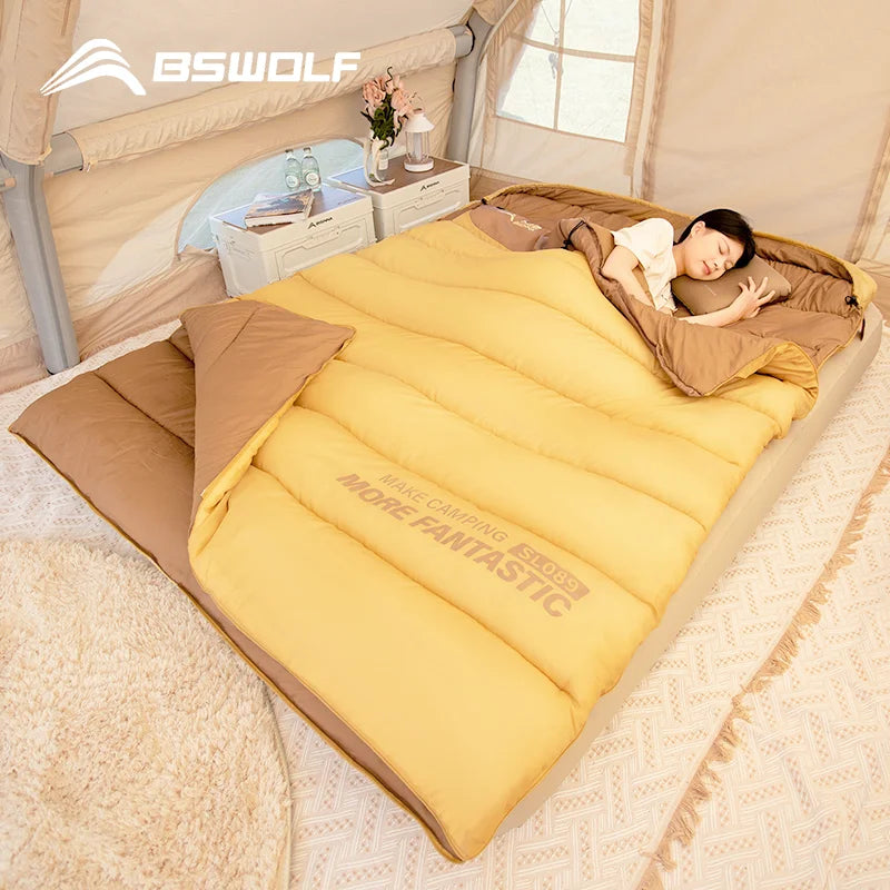 BSWOLF 2 Person Camping Sleeping Bag Four Seasons Portable Winter Sleeping Bag for Outdoor Camp Travel Hiking