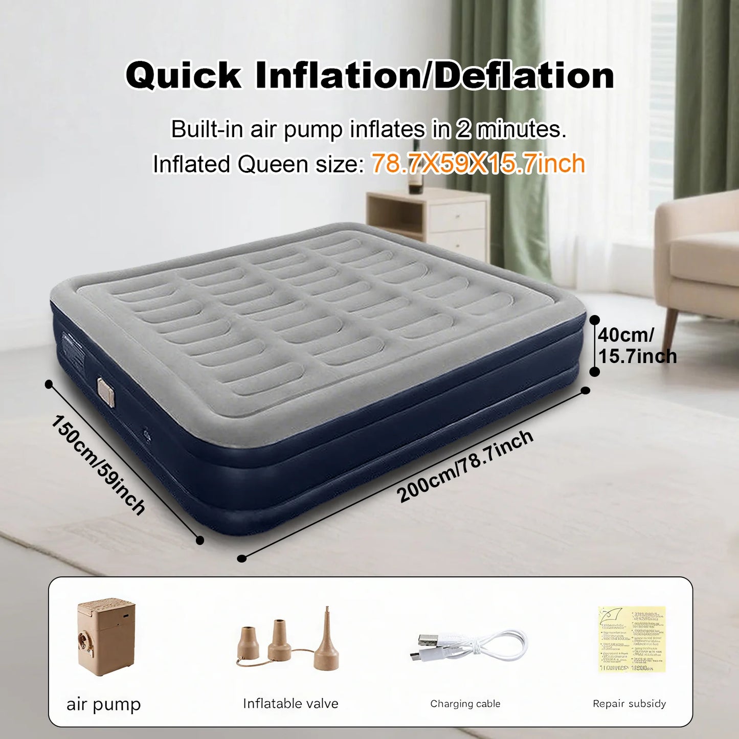 1-2 Person PVC Automatic Inflatable Mattress Camping/Home