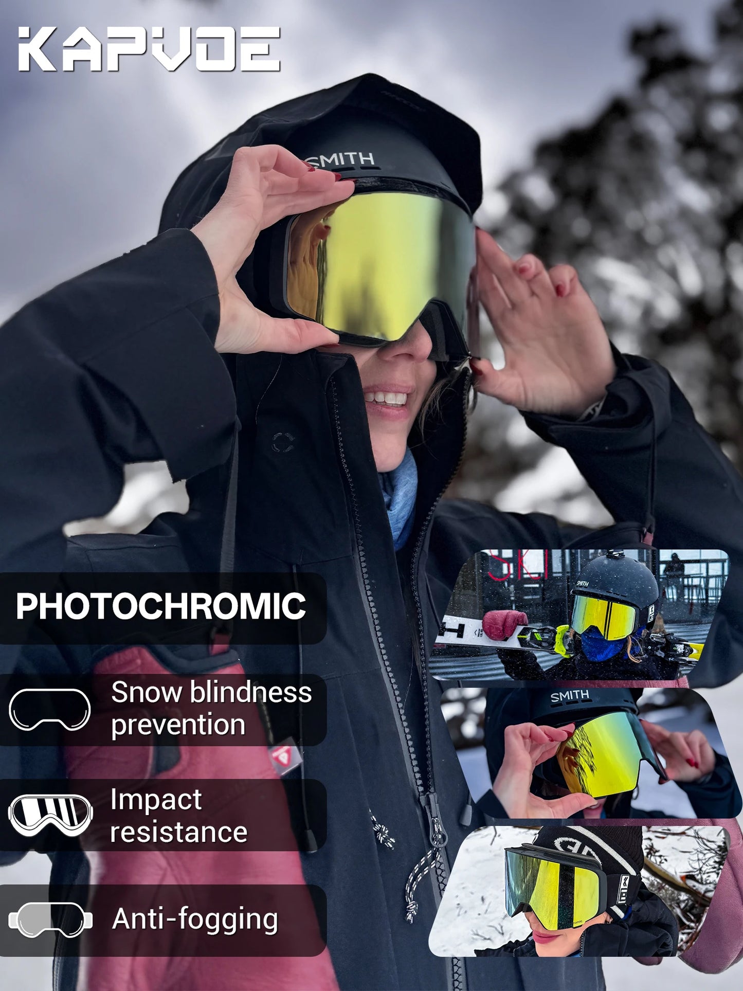 KAVOE Outdoor Photochromic Ski/Snowboard Goggles Anti-FOG