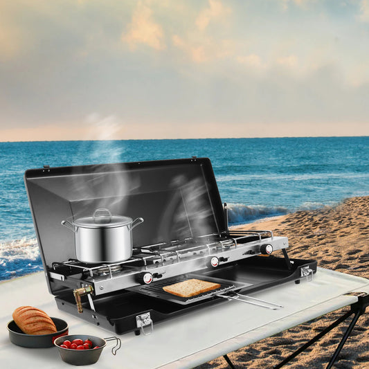 Portable Camping Stove With Griddle 3 Burner